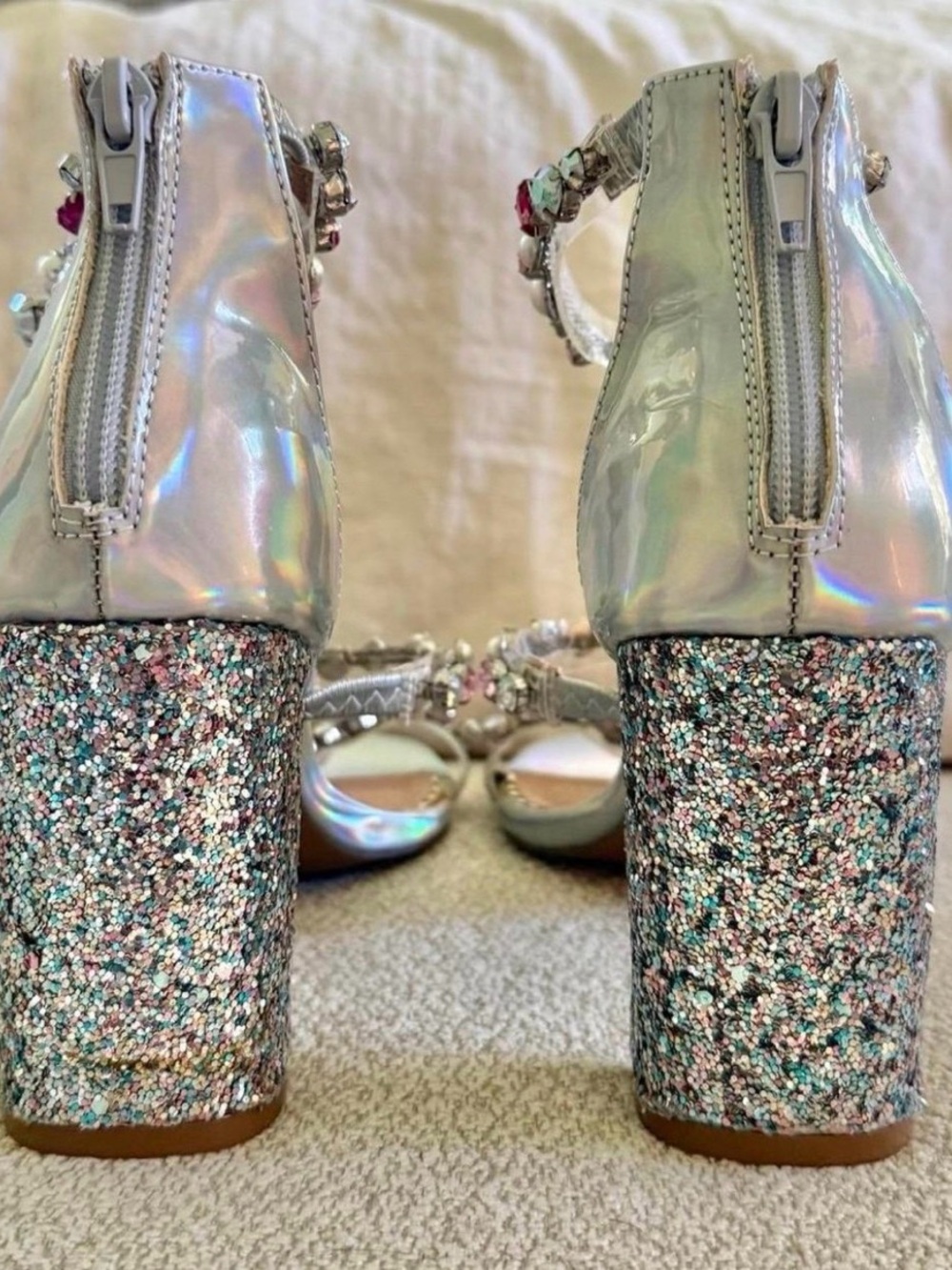 Betsey Johnson Astridd Dress Sandals with Holo Glitter Heels size 8 - Picture 3 of 5
